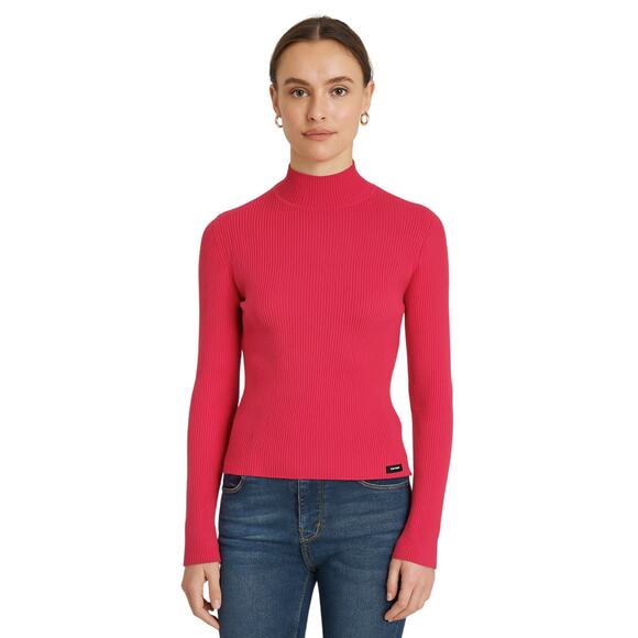 Calvin Klein Jeans Red Ribbed Mock Neck Sweater Women’s Size M - Picture 1 of 5